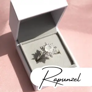 Valerie Rose - Rapunzel - Rainbow Moonstone Ring, Sterling Silver Engagement Promise Wedding for Women, Dainty, June Birthstone, Anniversary Gift