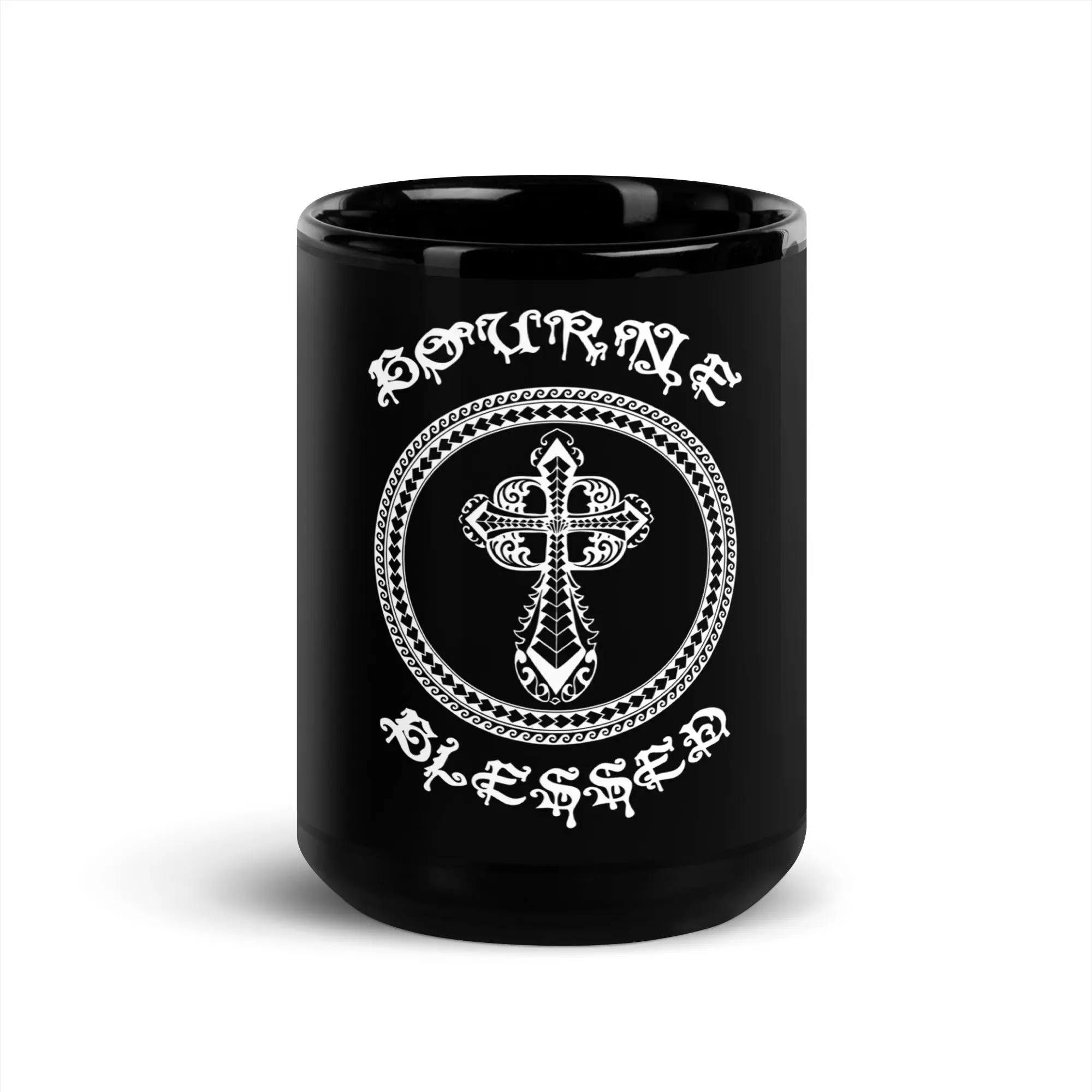 Bourne Blessed Black Coffee Mug with Cross Design | Kendrick Bourne | NFL Christian Gift