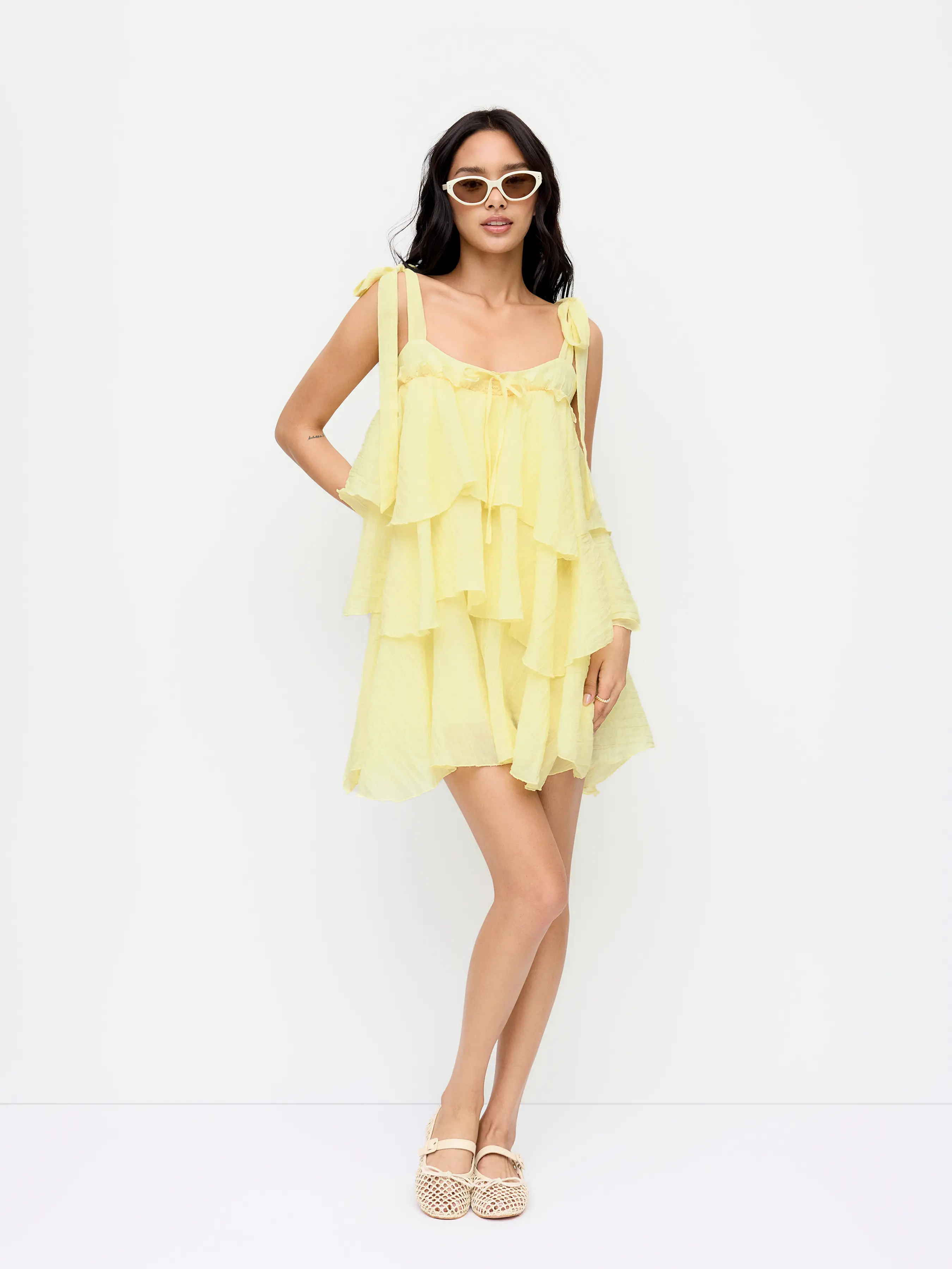 Cider Chiffon Sweetheart Bowknot Layered Mini Dress