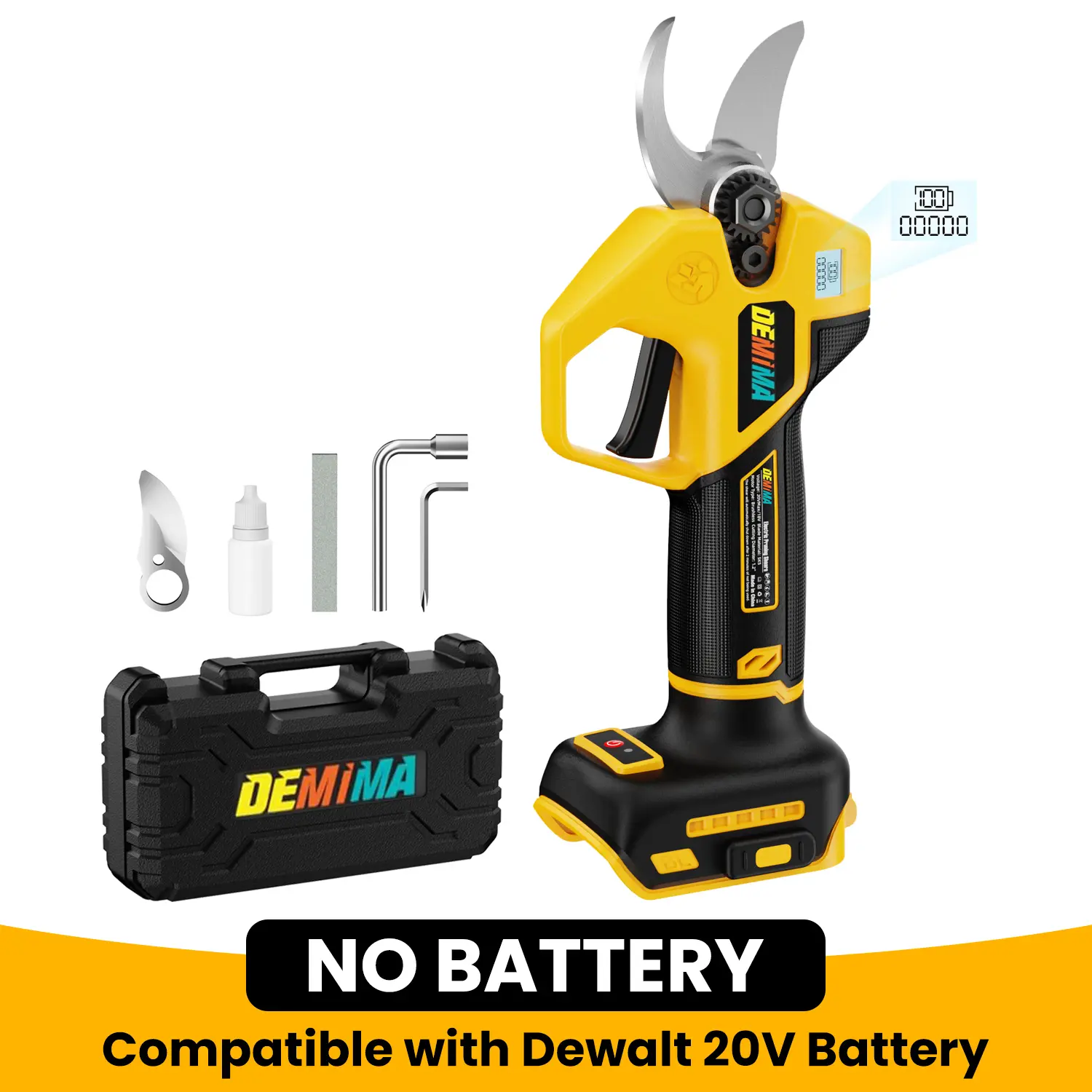 Brushless Electric Pruning Shears for DeWalt Battery, Portable Cordless Pruning Shears with LCD Display＆SK5 Blades, Adjustable Cutting Diameter 0.8-1.2 Inch for Gardening Tree Pruning(NO Battery)