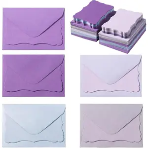 100 Pack Mini Envelopes with Note Cards in 5 Colors for Wedding, Birthday,  Showers, 4 x 2.7 Inches (Purple)