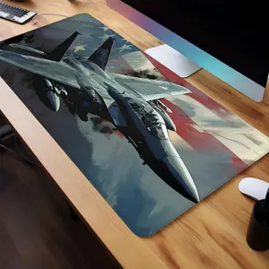 Fighter Jet Pattern Mouse Pad, Rectangle Gaming Universal Mouse Pad, Non Slip Mousepad, Rubber Base Stitched Edge Desk Pad for Laptop Desktop