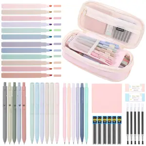 Smooth writing experience, SKYDUE Bible Study Supplies 44 PCS Aesthetic School Supplies with Cute Bibble Pencil Case, 12 Pastel Highlighters, 5 Quick-Dry Black Gel Pens, 6 Color Gel Pens & Mechanical Pencils for College Essentials Stationary Set Pink