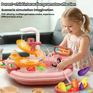 2-in-1 Kids Pretend Play Dishwasher & Fishing Toy Set - Early Education Kitchen Playset with Realistic Electric Water Outlet | Dishwashing, Vegetable Washing & Steaming Functions   Ages 3-5 & 4-6  | 2 Batteries Not Included (Required Separately)