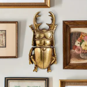 Personalized Creative Resin Material Golden Antlers Beetle Home Decoration Crafts Wall Hanging Decoration Crafts Unique Artwork Wall Ornaments Wall Mounted Design