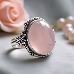 Vintage Bohemian Style Deep Pink Moonstone Ring, Luxurious Round Synthetic Gemstone Cocktail Party Ring, Women's Anniversary Birthday Gift, Exaggerated Evening Jewelry Accessory