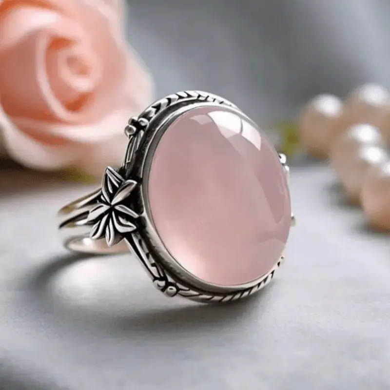 Vintage Bohemian Style Deep Pink Moonstone Ring, Luxurious Round Synthetic Gemstone Cocktail Party Ring, Women's Anniversary Birthday Gift, Exaggerated Evening Jewelry Accessory