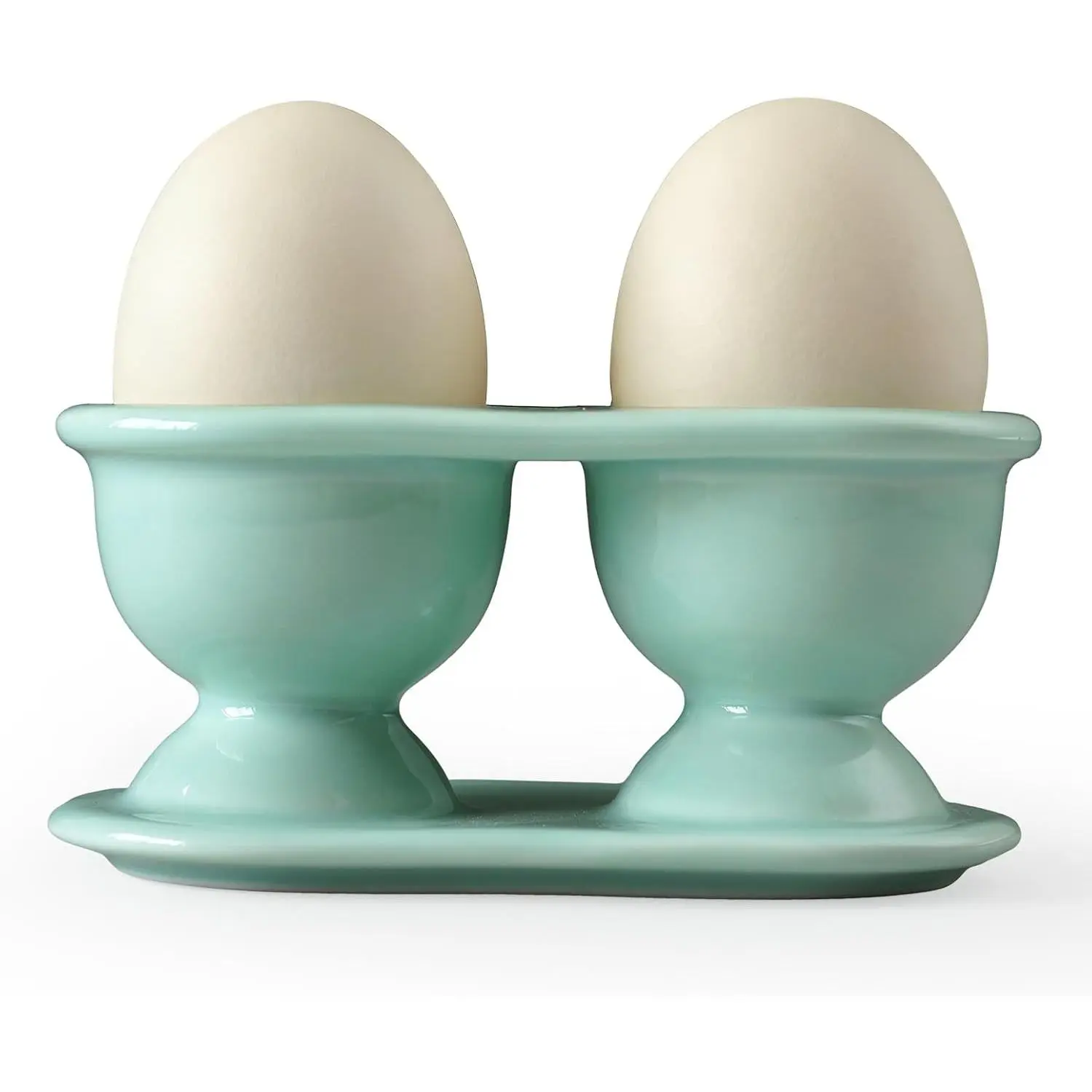Ceramic Double Egg Cup Porcelain Boiled Egg Holder for Breakfast Cooking Easy to Clean Childhood Memories Kitchen, Mint