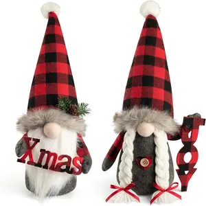 D-FantiX Christmas Gnomes Decorations, 2 Pack Handmade Tomte Swedish Gnome Scandinavian Figurine Nordic Large Gnomes Plush Christmas Elf Doll Xmas Joy Decor Ornaments Home Decor Valentines Day Gift