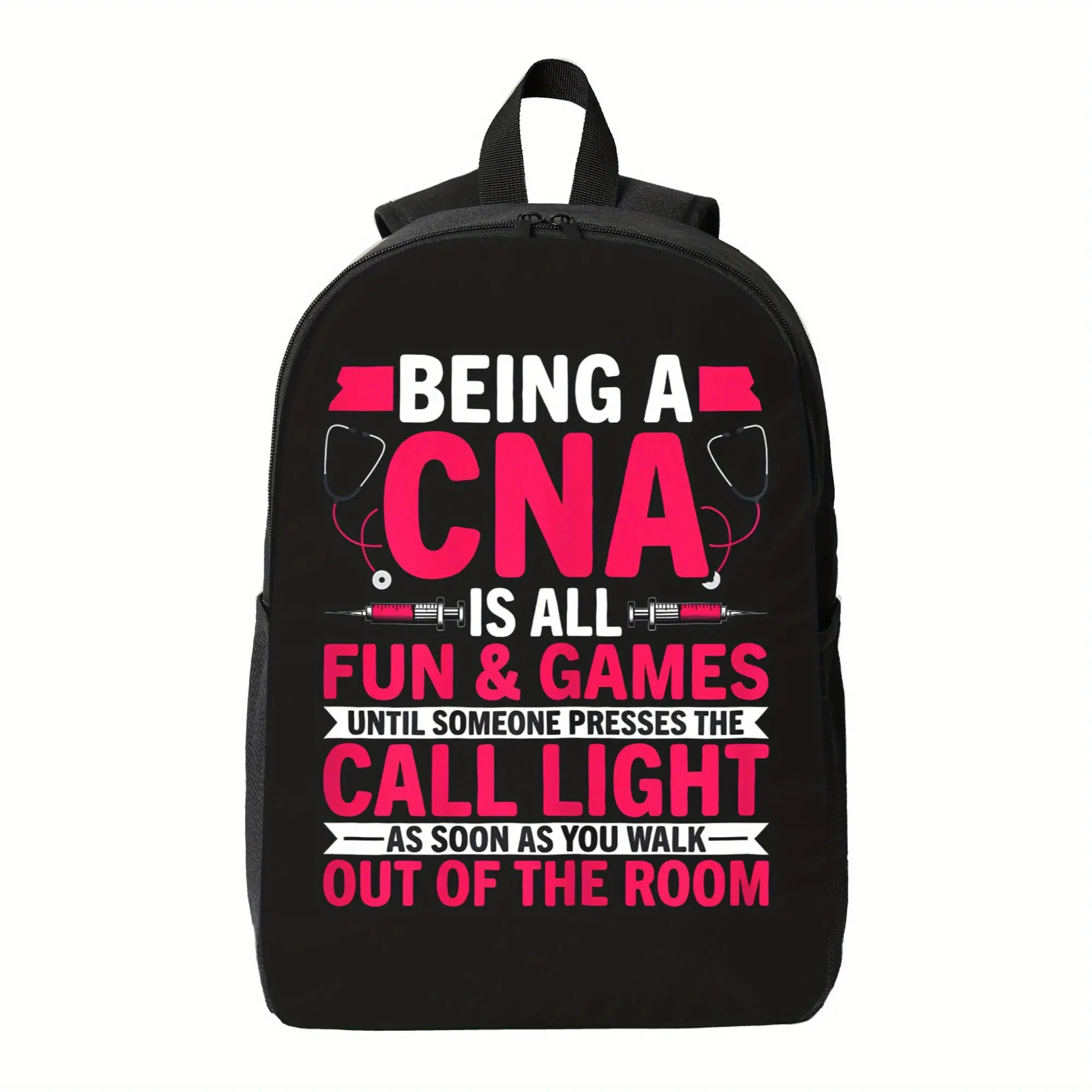 Funny CNA Backpack - Nursing Student Gift, Medical Humor Bags with Zipper Closure - Black Backpack with Pink Text for Certified Nursing Assistants, Heavy-Duty School & Work Bag for CNAs, Nurse Bag, Healthcare Professional Accessory, Bold Text Print, Sturd