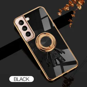 For Samsung Galaxy S22 Plus 6D Astronaut Electroplated Ring Stand Phone Case HNTKR-0075