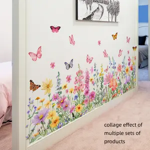 A (30*90cm) spring flower cluster butterfly atmosphere wall sticker for living room, entrance, bathroom, and bedroom decoration and beautification, Wall Art Stickers, self-adhesive M16023-YJ