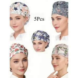 Adjustable Elastic Chef Hats for Men & Women, 5-Pack Dustproof Protective Kitchen Cooking Caps, Breathable Baking Headwear for Chefs