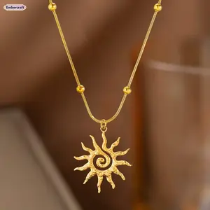 Women's 2-Piece Non-Tarnish Stainless Steel Sun Pendant Necklace with Adjustable Chain and Earrings Set, Elegant Minimalist Celestial Jewelry with Radiant Rays Solar Symbol for Daily Wear, Gift,summervibes