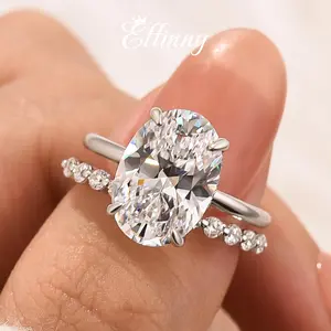 Effinny Jewelry 5.5ct Oval Cut Solitaire 2PC Wedding Ring Set, S925 Sterling Silver Bridal Ring, 5A Grade Cubic Zirconia Golden Women's Ring for Daily Wear