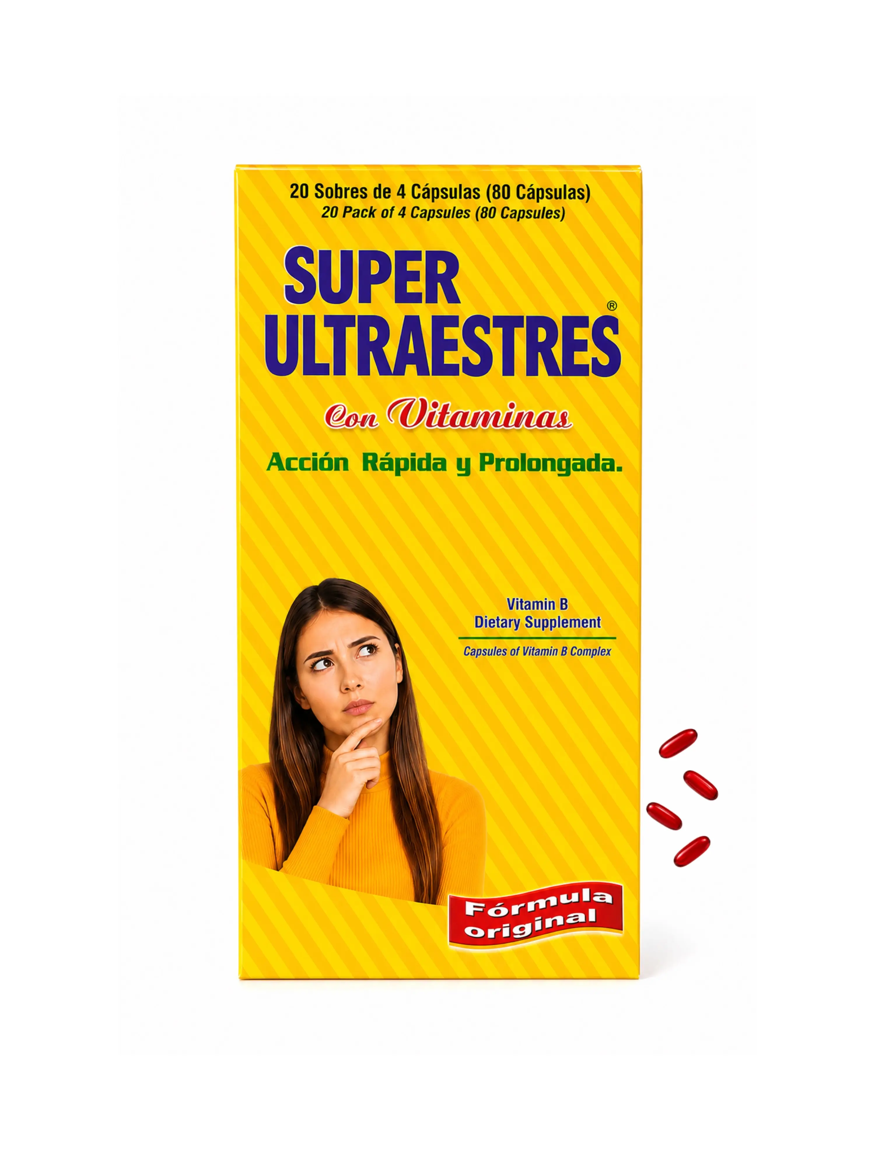 Super Ultra con Vitaminas o Neroutropas Vitaminado - Vitamin Complex Dietary Supplement Capsules Box - Daily Support - Vitamin B1, B6, B12 Formula.