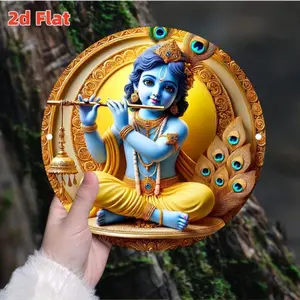 1PC, Krishna Statue Vintage Round Metal Sign, Waterproof and Durable, Perfect for Home, Restaurant, Bar, Coffee Shop, Garage - 19.81 x 19.81cm , Metal Wall Art Decoration, Panel, Perfect for Room Decoration, Perfect for Room Decoration
