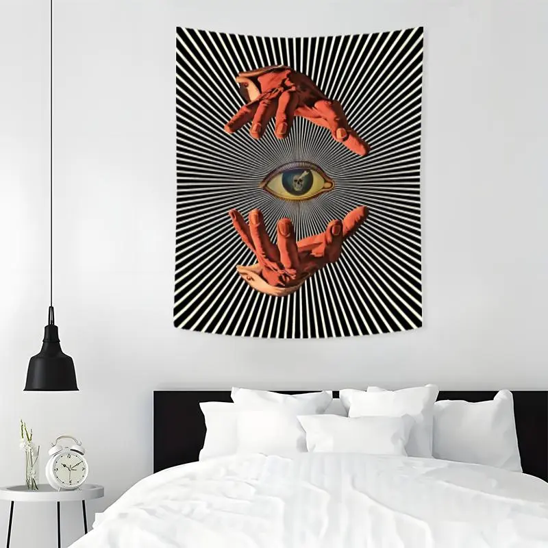 Surreal Eye & Hand Pattern Modern Stripe Design Durable Decorative Tapestry, Wall Hanging Tapestry, Wall Art Decor for Home Living Room Bedroom Dormitory, Home Decor, Decoration