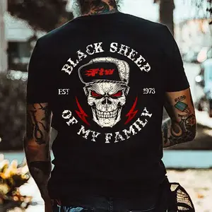 BLACK SHEEP OF MY FAMILY Skull Print Men's T-shirt, Top Menswear, Cotton Tee Shirt Casual Streetwear