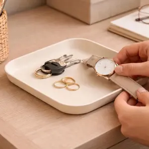 Square Catchall Tray - Minimalist Organizer for Keys Coins and Small Items 3D Printed PLA Matte Finish Neutral Black Home Office Entryway Use