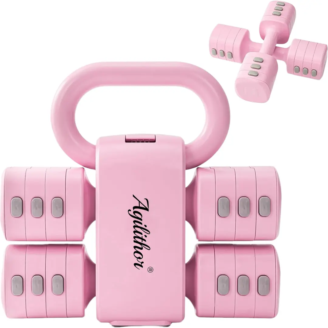 2-in-1 Adjustable Dumbbell & Kettlebell Set, Multi-Weight Home Gym Strength Training Equipment