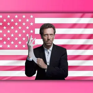 Dr. House Pink American Flag Tapestry, House MD TV Show Wall Art for Bedroom Decor, Medical Drama Aesthetic Room Decor for Fans