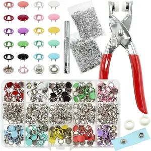 Sets Snaps Buttons Fastener kit Hollow Steel Prong Snaps Buttons with Pliers Press Tool for Crafts Clothes Hats Bags Sewing (Hollow & Solid)
