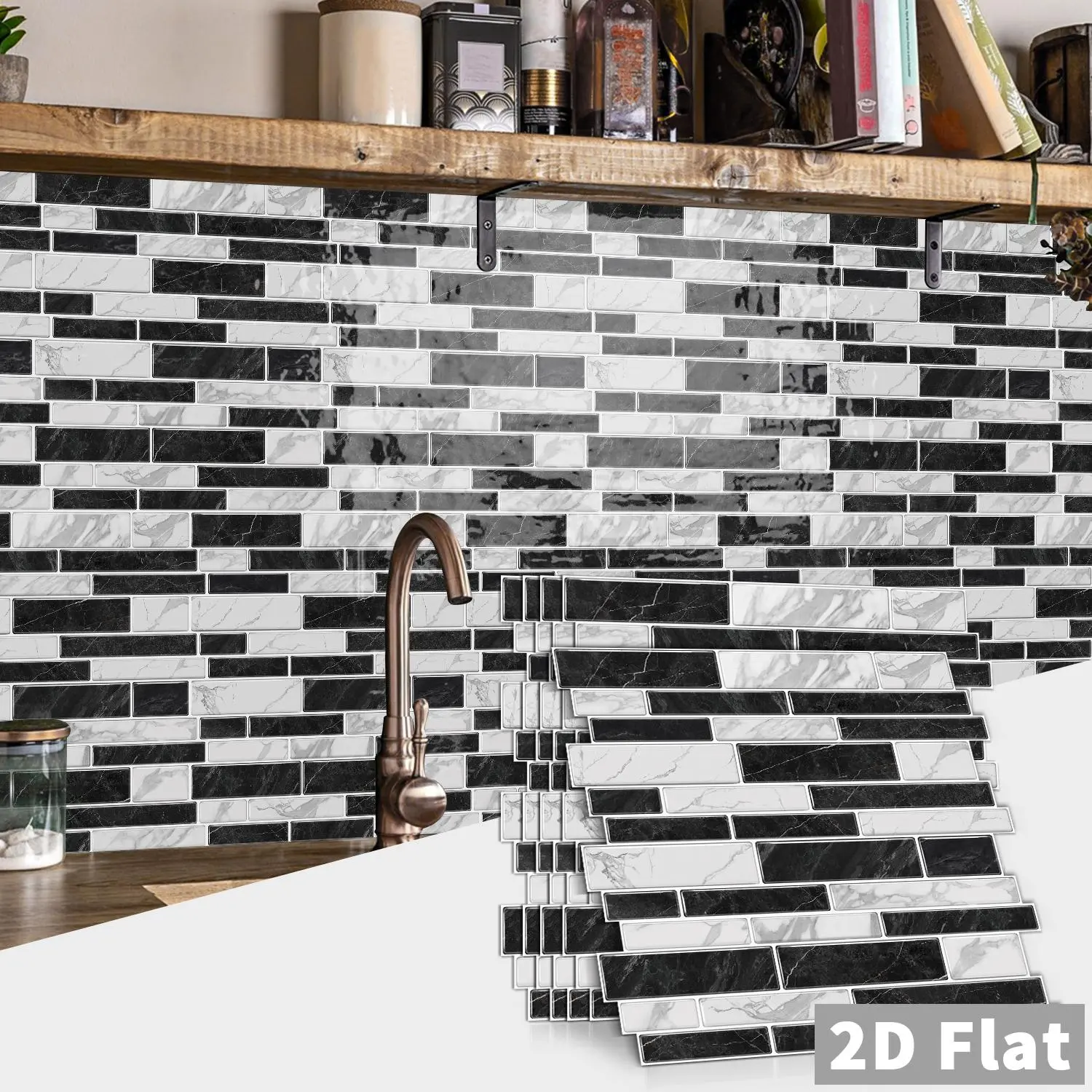 8/16 Pieces Black And White Grey Marble Backsplash Peel & Stick Self Adhesive Wallpaper - Waterproof, Oil-Resistant ,Ideal Choice For Kitchen And Bathroom Splash Proof Panels