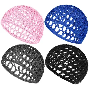 4 Pack Hair Nets Cap Crochet Knit Snood Bonnets Sleeping Hairnet Fitted Hair Cover Wrap Comfortable Haircare Wave Cap for Women Keep Curls Ballet Serving Tidy Shower Bath Beauty