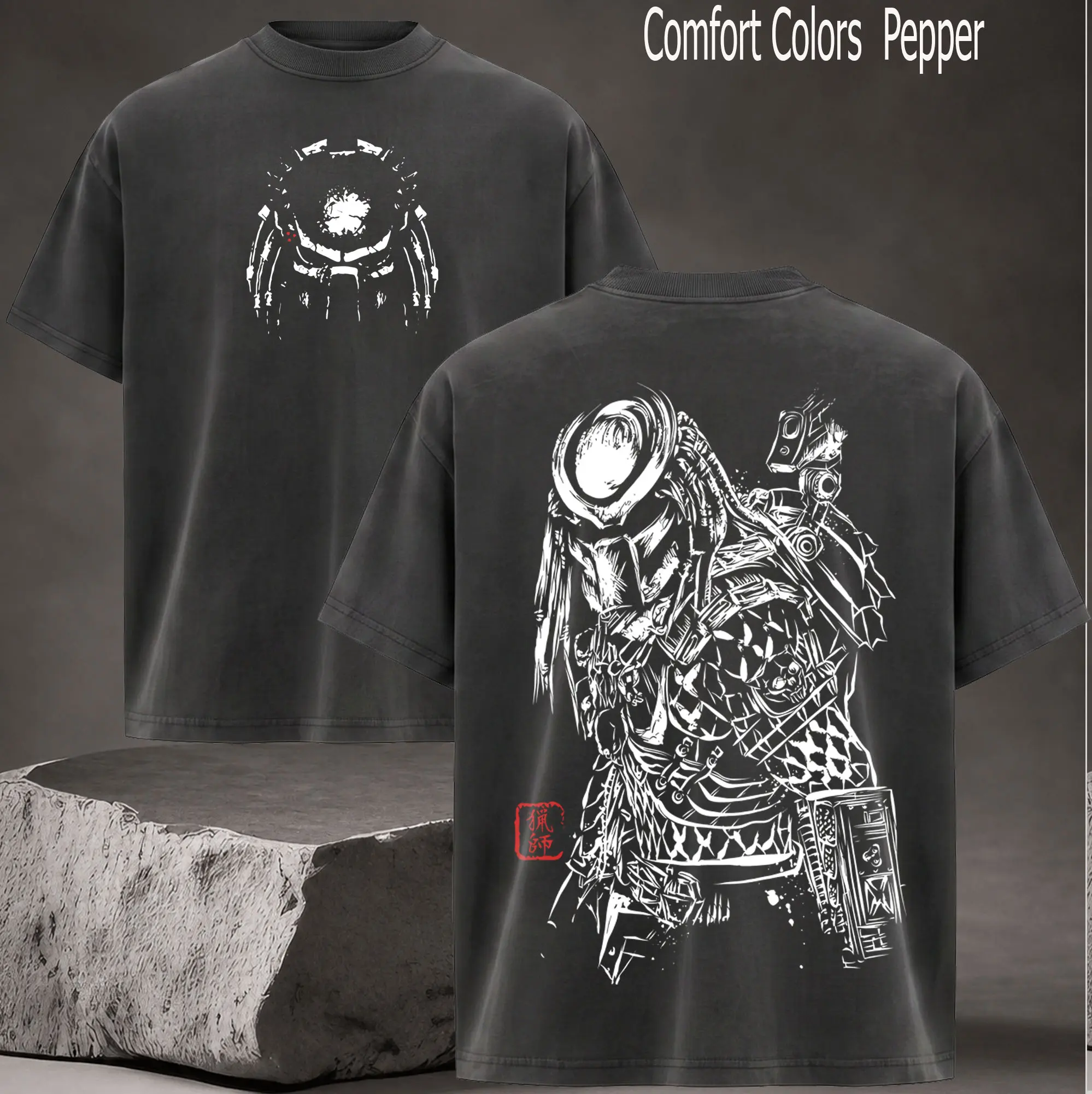 Predator – Alien vs. Predator Vintage T-Shirt Menswear Top Heavy Cotton Underwear Tee Washed Oversize Unisex Sci-Fi Movie Retro Graphic Tee Classic 90s Space Action Film Fans