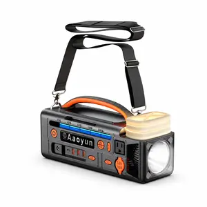 Portable Power Station,Solar Generator Battery Backup with 7 Output Outlets, 300W 296Wh , AC/DC/USB-C/USB-A/12V Car Port, Pure Sine Wave Outdoor Power Supply with LED Flashlight & Camping Lantern for CPAP, Camping, RV, Emergency