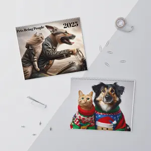Funny Pets Being People Wall Calendar, Pets Lover Gift, Dog Cat Funny Pet Art, 2025 Calendar, Christmas Gift, Animal Lover Gift, pet lover