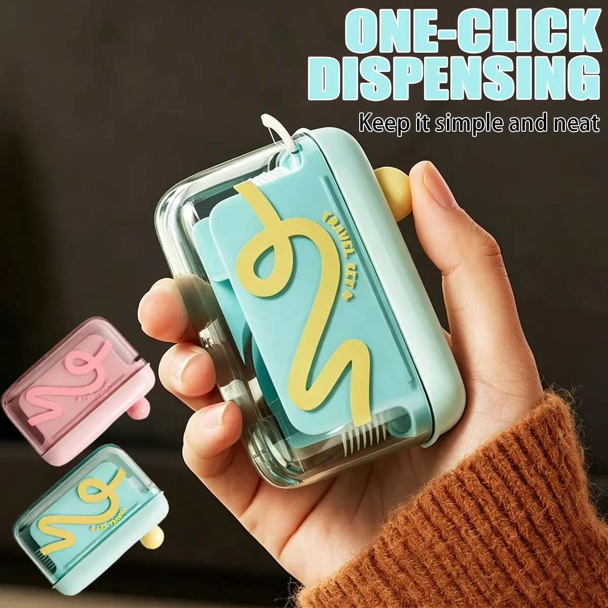 Portable Automatic Dental Floss Pick Dispenser – One-Touch Pop-Up Floss Holder with Refillable Storage Case, Travel Home Office Toothpick Organizer, Daily Oral Hygiene, Compact Convenient Tooth Floss Box