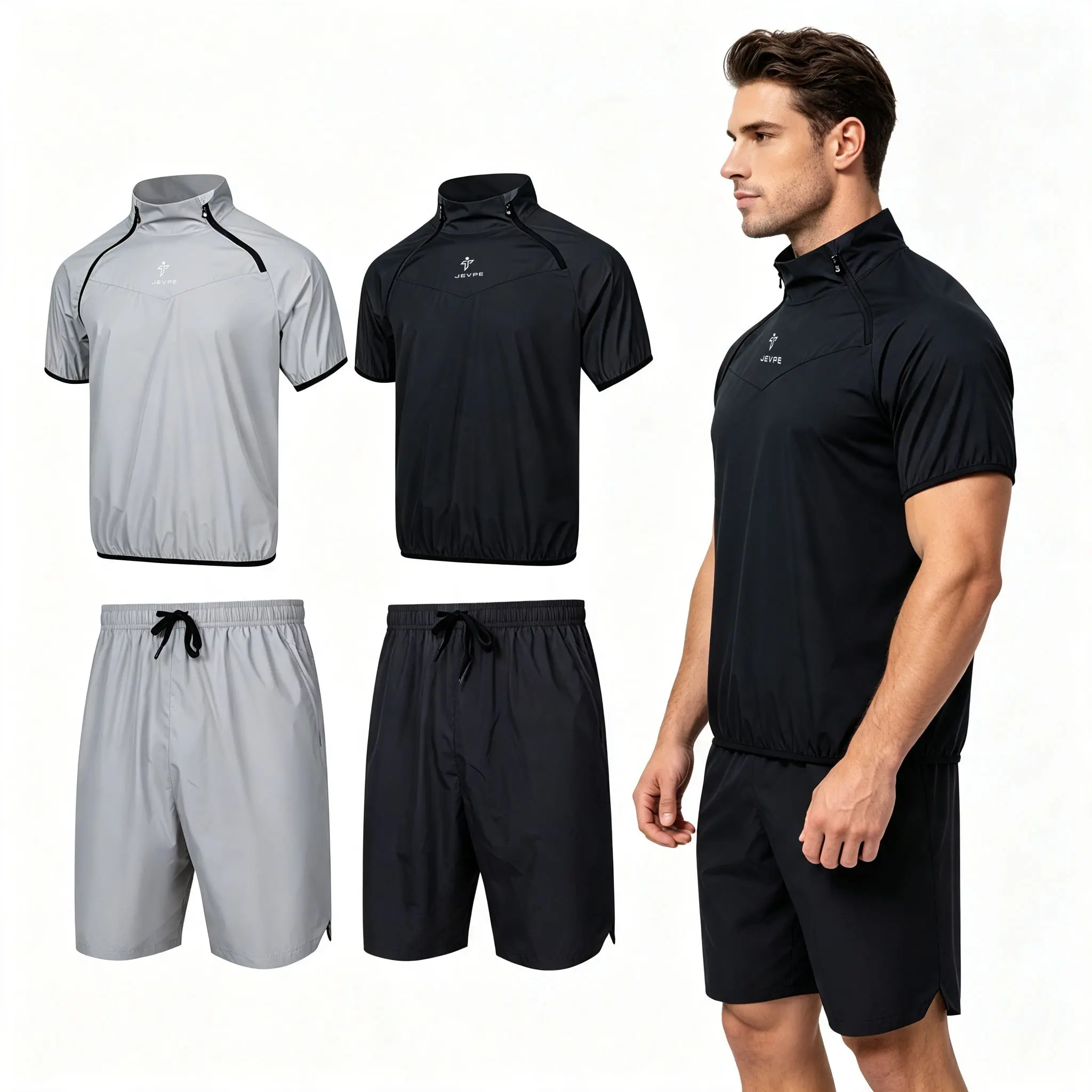 JEVPE Unisex Sauna Sweat Workout Set – Choose Long-Sleeve suit or Short-Sleeve suit, Breathable Moisture-Wicking Fitness Outfit for Boxing, Gym Training & Outdoor Sports