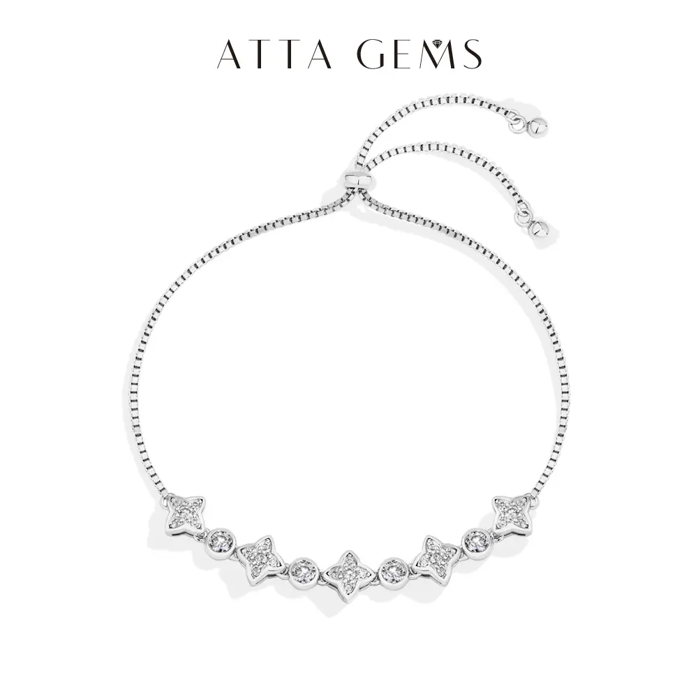 ATTAGEMS Adjustable Lab-Created Moissanite Bracelet for Women Star Luxury 925 Sterling Silver Round D VVS1 Bracelet for Engagement Jewelry Gift B045, Adjustable Bracelets summerwins