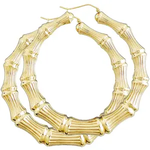 18k Layered Real Gold Filled round bamboo hoop earrings #11 fashion jewelry
