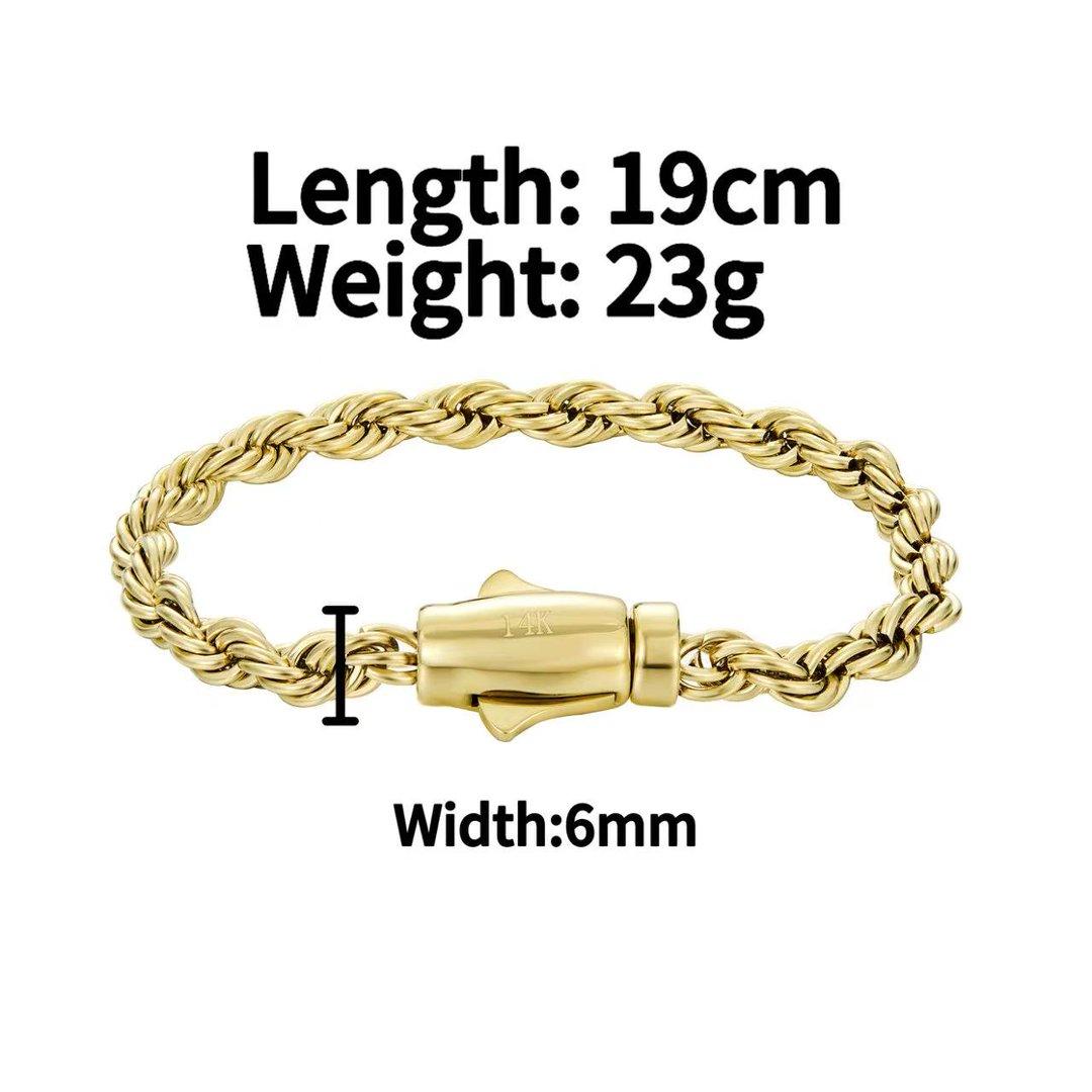 14K Real Gold-Plated Braided Necklace or Bracalet Durable StylisH Waterproof Upgraded Shine Faceted Cut Tarnish-Free Goldstone Necklace or Bracelet Width 6MM For Both men and Women The Perfect Gift