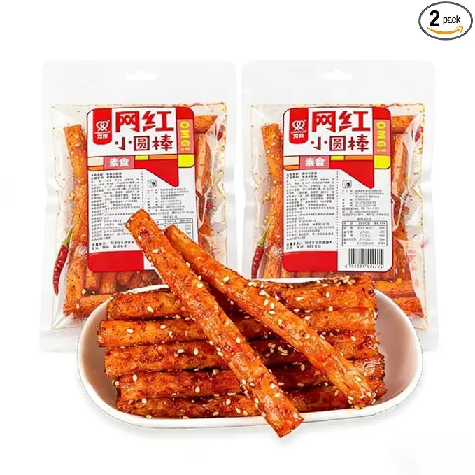 Fraunitsh Spicy Latiao Strips, 2 Pack Chinese Style Wheat Snack Sticks, Savory & Spicy Flavor, Ready to Eat Snack, 62g (2.18oz) Per Pack