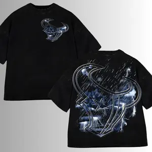 Houston Texans Lightning Bolt Tee, Electrifying Streetwear, Premium Oversized Vintage Wash Texas Tee, Retro 90s, Must-have for Summer, Shirt for Men Menswear Crewneck Streetwear