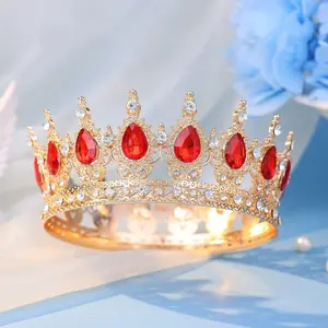 Luxury Princess Tiara Round Pageant Queen Crown Full Crystal Crown King Tiaras Bridal  Headwear Wedding Jewelry Accessories