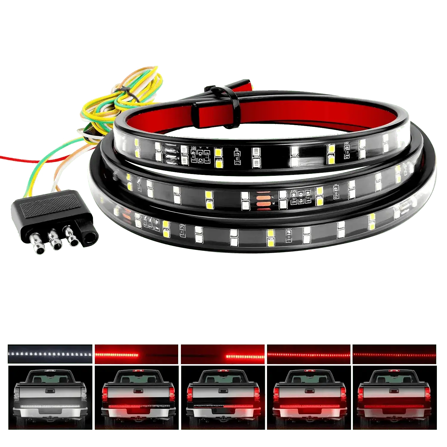 Nilight 60-Inch 264-LED Red White Double Row Car Tailgate Light Bar, Flexible Silicone-Seal Strip with 5 Modes, 60in Coverage