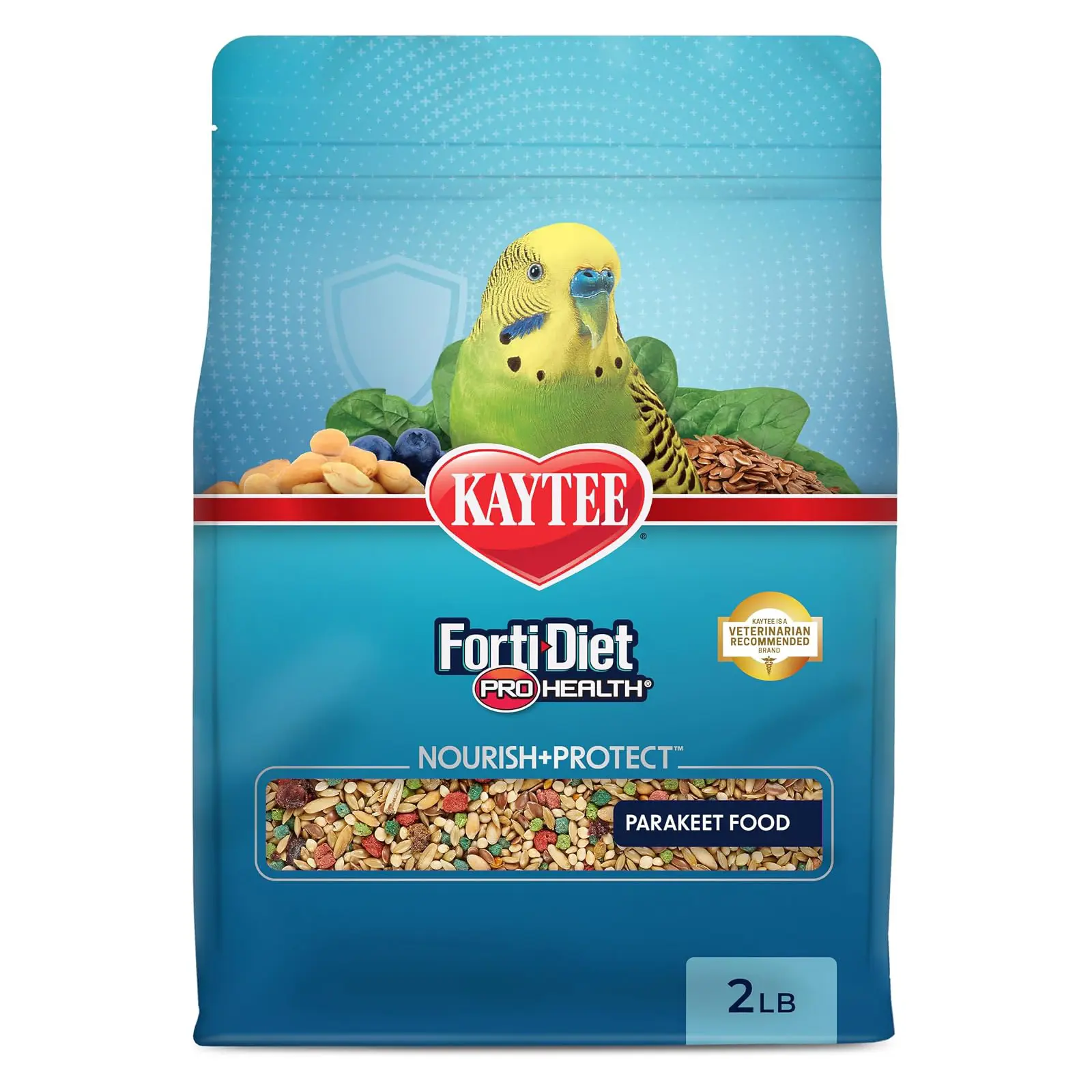 Kaytee Forti-Diet Pro Health Nourish+Protect Parakeet Food, 2 Pounds Balanced digestion daily. Parakeet seed with superfoods. Prebiotics, probiotics, small bird food