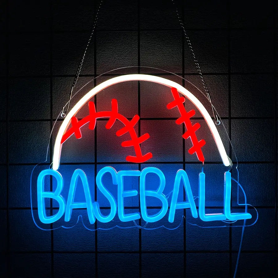 Baseball Neon Sign  Sport Wall Decor with USB Power, Unique Gifts for Men & Boys 8-12, LED Bedroom Lights for Man Cave College Dorm Baseball Fan Accessories