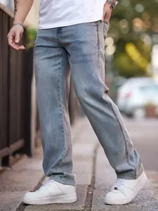 Men's Loose Fit Straight Leg Jeans, Breathable Cotton Blend Casual Pants, Streetwear, Menswear, Classic Vintage Style Washed Denim Bottoms for All Seasons