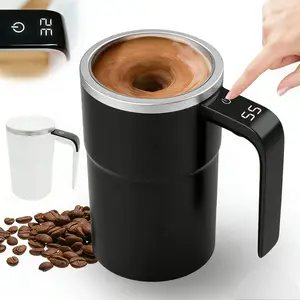 Rechargeable Self-Stirring Coffee Mug,Auto Magnetic Mixing, Temperature Display,Stainless Steel, Double-Wall Insulated, Portable  LeakProof Travel Cup with Lid for Iced Coffee & Protein Shake