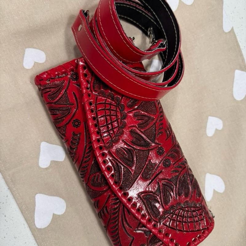"Coco Candy Apple Dream" Crossbody Artisan Made Red Leather Embossed Design Handcrafted Shoulder Bag