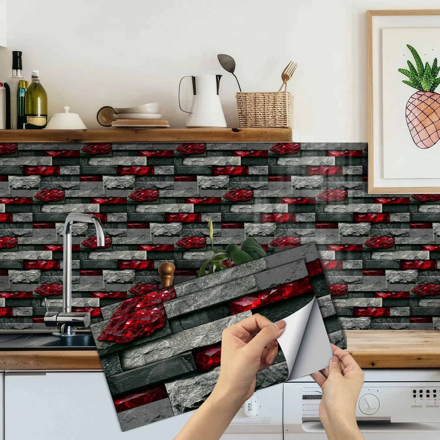 Self-Adhesive Brick-Patterned Tile Decals, Waterproof & Moisture-Resistant, Easy to Clean, Peel and Stick, Ideal for Kitchens & Bathrooms