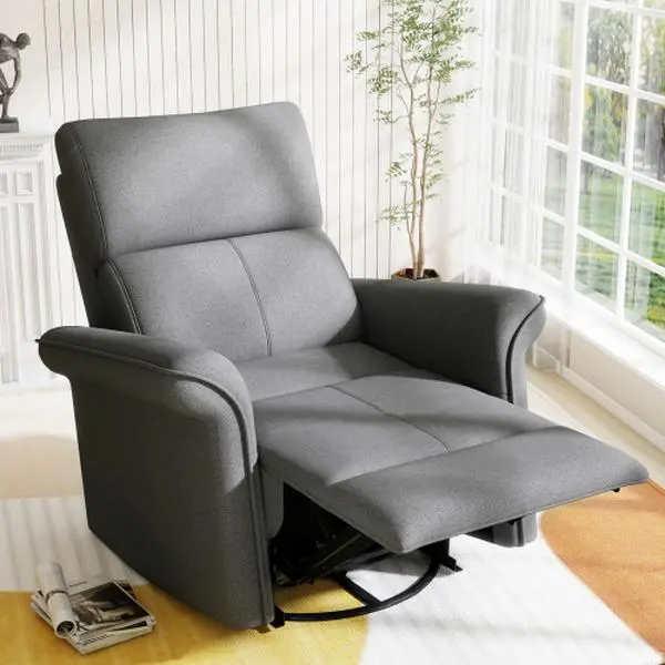 270° Power Swivel Rocker Recliner Chair for Adult,Rocking Glider Nursery Recliner for Small Spaces,Fabric Rocking Chair for Nursery,Single Sofa Recliner for Home Theater Living Room Bedroom(Dark Gray)