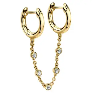 Gold Chain Drop Hoop Earrings for Women Trendy Dainty Paved Zircon Minimalist Lightweight Elegant Everyday Jewelry Gift for Her