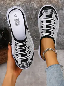 Women's Summer Open Toe Half Slippers, Soft Sole One-Step Lazy Shoes, Breathable Mesh for Pregnant Women and Moms